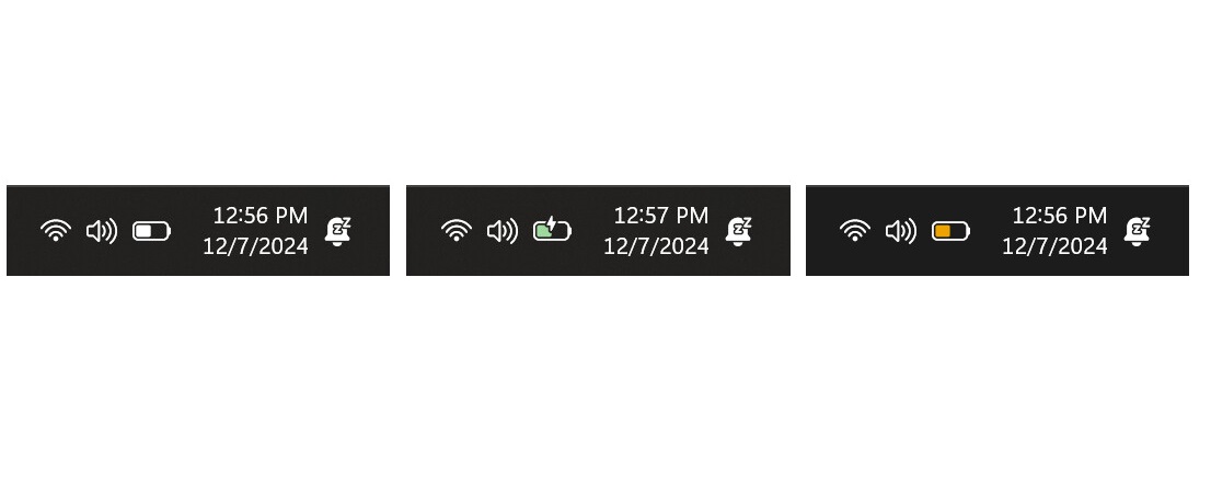 Bild av de nya batteriikonerna på aktivitetsfältet Ny batteriikon i Windows 11